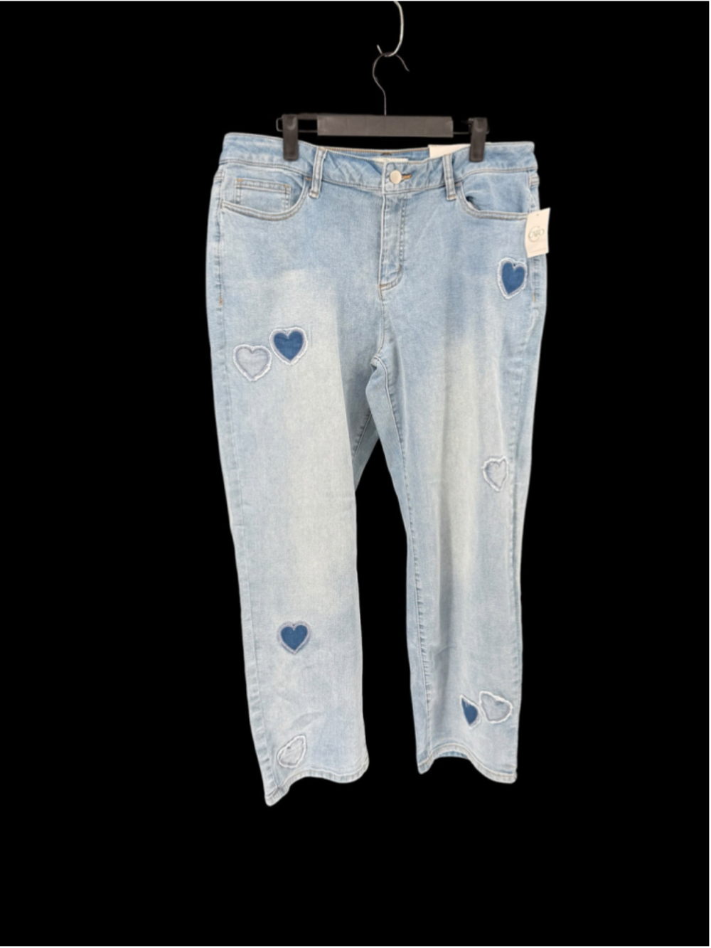Women's Cato Straight Leg Jeans Size 16 Light Blue Heart Patches